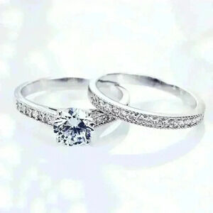 - 💝925 Silver Plated 2 PCs CZ Lovely Wedding Couple Ring, GPMB1397